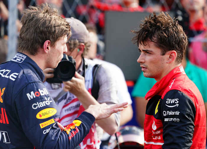 Verstappen (left) and Leclrec (right) lead the F1 driver rankings coming out of summer break.